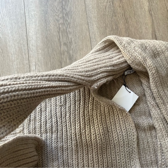 Zara Chunky Knit Open Cardigan Coat with Built in Scarf - Picture 15 of 16